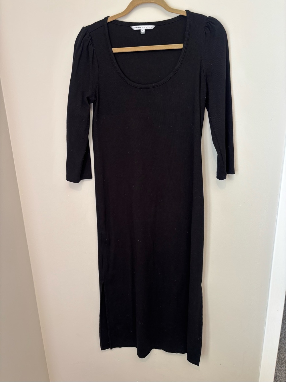 The Nines by HATCH Black Puff Sleeve Ribbed Maternity Midi Dress — Size M